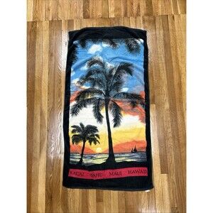 AJW Inc Vintage Hawaii Beach Towel Colorful Palm Trees Sunset Maui Kauai Oahu